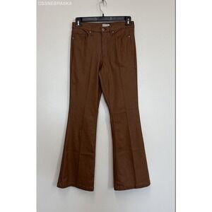 Sofia Vergara Brown Melisa High Rise Flare Coated Jeans - Size 8